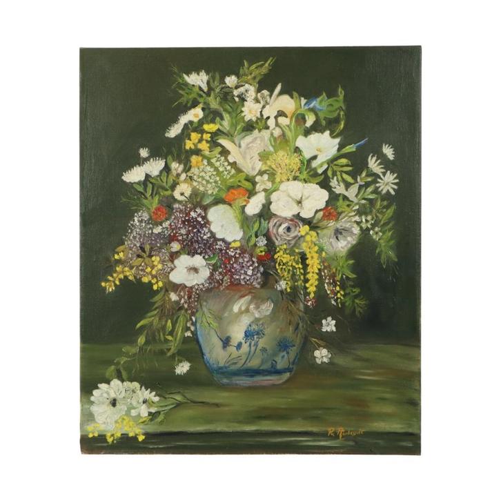 Kleurrijk Bloemen Stilleven Schilderij Gesigneerd, Antiek en Kunst, Kunst | Schilderijen | Klassiek, Ophalen of Verzenden