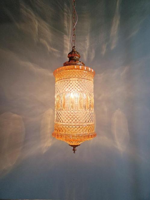 Grote hanglamp van glas en messing, type lantaarn, 1960, Antiek en Kunst, Antiek | Verlichting, Ophalen