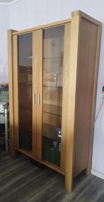 Vitrinekast hout, 4x glasplanken H.195, Met deur(en), 100 tot 150 cm, Eikenhout, Ophalen of Verzenden