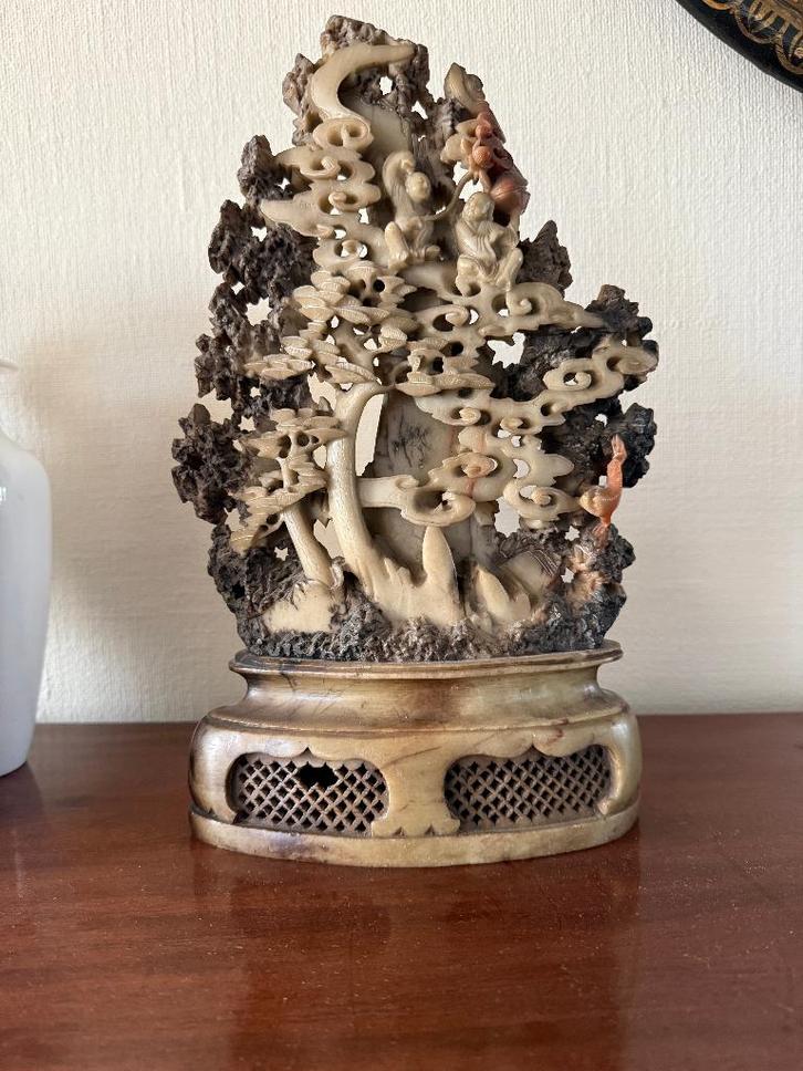 Statue chinoise en pierre bleue/stéatite, Antiquités & Art, Art | Sculptures & Bois, Enlèvement ou Envoi