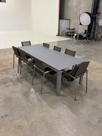 Grote grijze tafel met 8 stoelen, Huis en Inrichting, Ophalen, Gebruikt, 200 cm of meer, 50 tot 100 cm