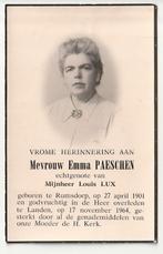 Emma PAESCHEN Lux Rumsdorp 1904 Landen 1964 foto, Envoi, Image pieuse