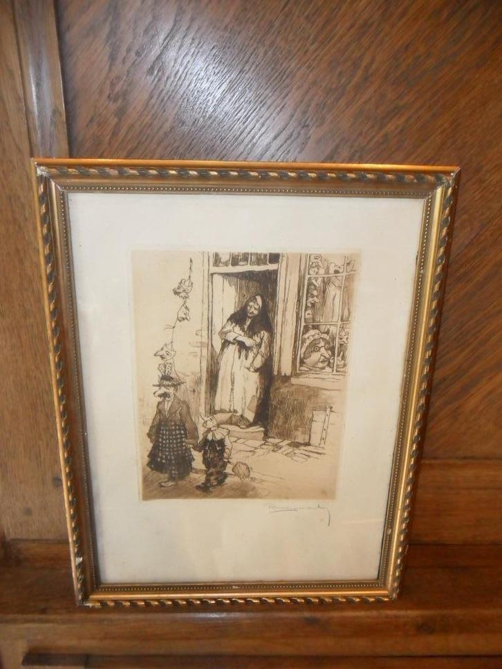 Eau forte de Romeo Dumoulin,(Doornik 1883 - Brussel 1944), Antiek en Kunst, Kunst | Etsen en Gravures, Ophalen of Verzenden