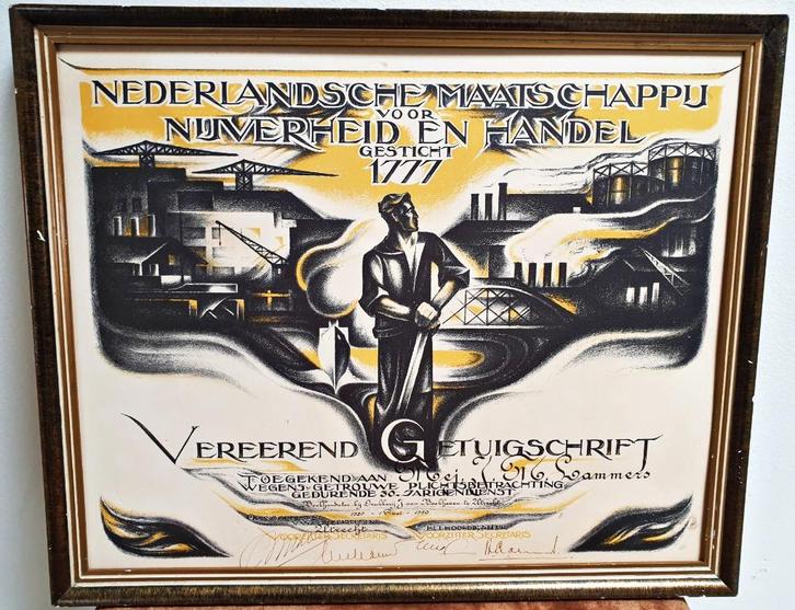 Art Deco getuigschrift NMNH, Antiek en Kunst, Curiosa en Brocante, Ophalen of Verzenden