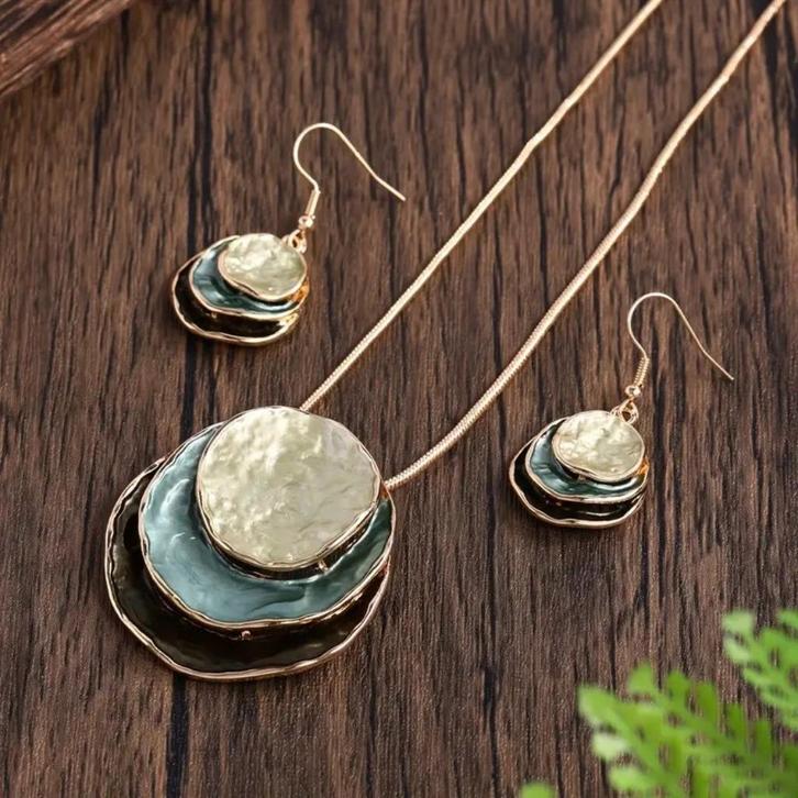 Sieradenset groen-turquoise-goud, Handtassen en Accessoires, Kettingen, Nieuw, Overige materialen, Overige kleuren, Met hanger