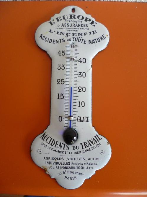 EMAILLE DEURPOST THERMOMETER''L'EUROPE D'ASSURANCE"JAREN 60, Verzamelen, Merken en Reclamevoorwerpen, Gebruikt, Reclamebord, Ophalen of Verzenden