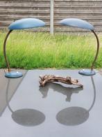 2 Mid-Century Ufo tafellampen jaren '60 groen en blauw Kalff, Gebruikt, Mid-century Ufo, Ophalen of Verzenden, Metaal