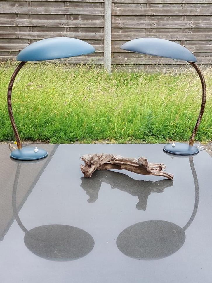 2 Mid-Century Ufo tafellampen jaren '60 groen en blauw Kalff, Huis en Inrichting, Lampen | Tafellampen, Gebruikt, Minder dan 50 cm
