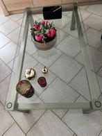 Table de salon, Comme neuf, 100 à 150 cm, Inox brossé avec vitre, 50 à 100 cm