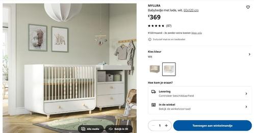 Babybedje met lade, wit, 60x120 cm, Kinderen en Baby's, Babywiegjes en Ledikanten, Zo goed als nieuw, Ledikant, Ophalen