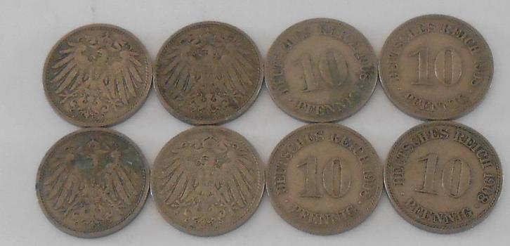 10 Deutsches Reich Pfennig 26 verschillende jaren- 0,50 stuk, Postzegels en Munten, Munten | Europa | Niet-Euromunten, Losse munt