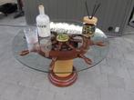 Salontafel - schippers stuurwiel met glazen blad, Verzamelen, Scheepvaart, Ophalen, Zo goed als nieuw
