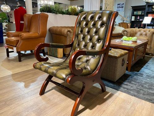 originele engelse chesterfield fauteuil in Nieuwstaat groen, Antiek en Kunst, Antiek | Meubels | Stoelen en Sofa's, Ophalen of Verzenden