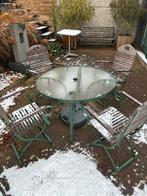 Ronde buitentafel met 4 stoelen, Tuin en Terras, Ophalen, 4 zitplaatsen, Eettafel, Zo goed als nieuw