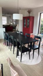 Zwarte eetkamertafel met 8 bijpassende stoelen, Huis en Inrichting, Tafels | Eettafels, Gebruikt, Ophalen
