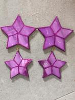 4 paarse / fuchsia / roze sterren met spiegeltjes en glitter, Diversen, Ophalen of Verzenden, Zo goed als nieuw