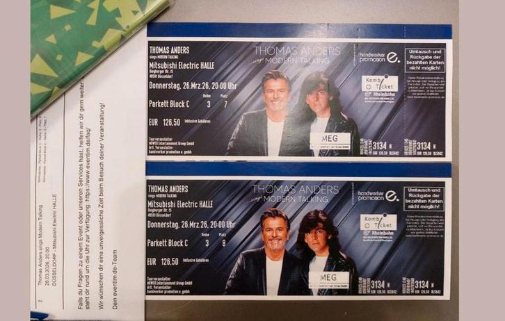 2 ticket Thomas Anders Modern Talking Dusseldorf 26/03/2026, Tickets en Kaartjes, Concerten | Overige, Twee personen, Maart
