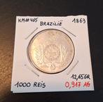 Brazilië 1000 Reis 1863, Postzegels en Munten, Munten | Amerika, Zilver, Ophalen of Verzenden, Zuid-Amerika, Losse munt