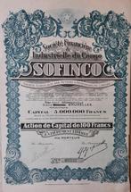 Sofinco - Congo - 1927 - action de capital, Postzegels en Munten, Aandelen en Waardepapieren, Ophalen of Verzenden, Aandeel