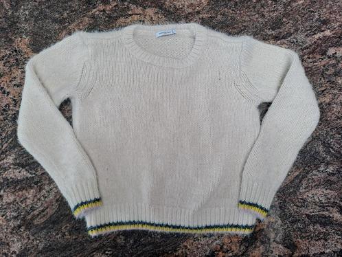 Mt 134 Witte trui met zwarte, gele, lila rand, Kinderen en Baby's, Kinderkleding | Maat 134, Zo goed als nieuw, Meisje, Trui of Vest