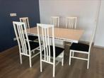 Uitschuifbare eettafel + 6 stoelen — 160 tot 220 cm, Huis en Inrichting, Tafels | Eettafels, Ophalen, Kunststof, Gebruikt, 50 tot 100 cm