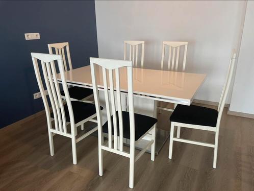 Uitschuifbare eettafel + 6 stoelen — 160 tot 220 cm, Huis en Inrichting, Tafels | Eettafels, Gebruikt, 50 tot 100 cm, 150 tot 200 cm