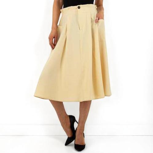 lange rok creme met zakken L (met vlekje), Kleding | Dames, Rokken, Zo goed als nieuw, Maat 42/44 (L), Overige kleuren, Onder de knie