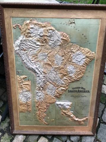 Ancienne Carte en relief Amérique du Sud 1916
