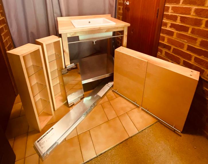Badkamermeubel + 2 spiegels +lichtplank, Huis en Inrichting, Badkamer | Badkamermeubels, Gebruikt, Overige typen, Minder dan 100 cm