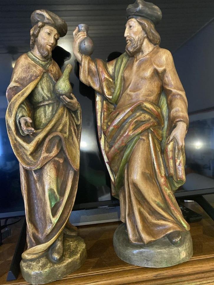 de heilige tweelingbroers Cosmas en Damianus in hout 65 cm, Antiek en Kunst, Kunst | Beelden en Houtsnijwerken, Ophalen of Verzenden