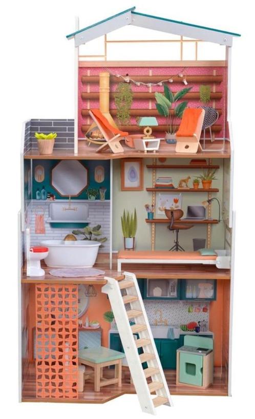 Houten poppenhuis met poppenfamilie, Enfants & Bébés, Jouets | Maisons de poupées, Comme neuf, Maison de poupées, Enlèvement