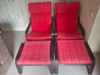 2 poang relaxstoelen met voetenbankjes, Ophalen, Gebruikt, Hout