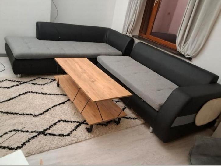 CANAPE EN L NOIR ET GRIS, Maison & Meubles, Canapés | Coins salons complets, Comme neuf, Bois, Synthétique, Métal, Tissus, Enlèvement