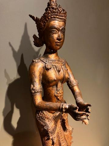 Thai Khon danseres statue  dance art sculptuur verguld brons beschikbaar voor biedingen