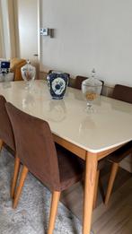 Eettafel met 6 stoelen Gratis verzending, Huis en Inrichting, Tafels | Eettafels, Teakhout, Zo goed als nieuw, Vijf personen of meer