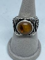 Zilveren ring met Baltische barnsteen / Amber maat 21, Bijoux, Sacs & Beauté, Bagues, Femme ou Homme, Avec pierre précieuse, Argent