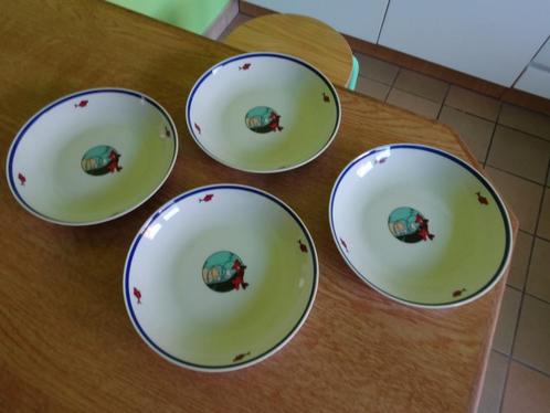 4 soepborden met Kuifje - De schat van Red Rackham, Verzamelen, Stripfiguren, Nieuw, Gebruiksvoorwerp, Kuifje, Ophalen of Verzenden