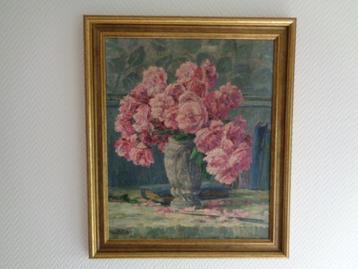 Tableau: Vase et fleurs. Signé: "Marie MOLITOR" Vintage beschikbaar voor biedingen