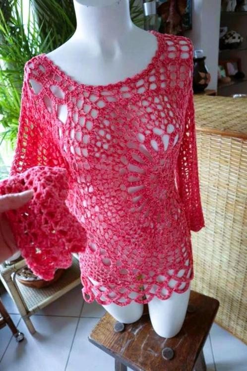 handgemaakt rood transparant losse trui, Kleding | Dames, Truien en Vesten, Nieuw, Maat 42/44 (L), Rood, Ophalen of Verzenden
