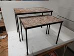 2 bijzettafeltjes keramiek tegels metalen frame, Ophalen