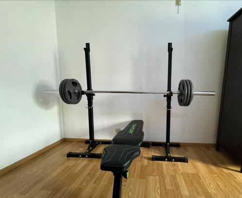 Home gym 90kg 220cm stang, Sport en Fitness, Fitnessapparatuur, Gebruikt, Ophalen