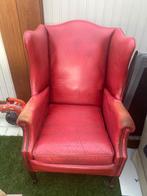2 vintage rode leren zetels, Ophalen, Gebruikt, Hout