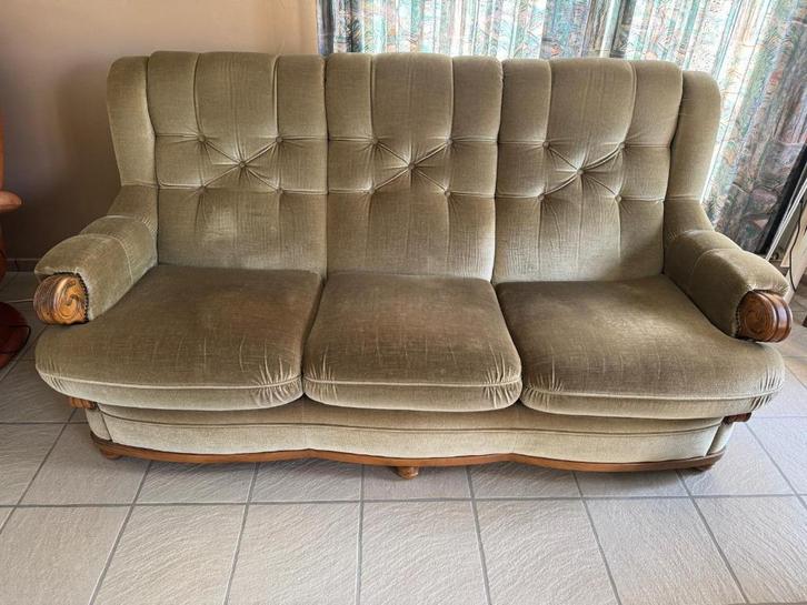 Zetel : 3 zit sofa, zetel, bank, bekleding stof, Huis en Inrichting, Zetels | Zetels, Gebruikt, Rechte bank, Driepersoons, 150 tot 200 cm