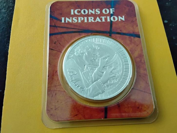 BEETHOVEN ICONS OF INSPIRATION ZILVEREN MUNT 1 OUNCE, Postzegels en Munten, Edelmetalen en Baren, Koper, Ophalen
