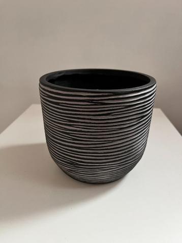 Capi Bloempot - grijs/zwart gestreept - 12 cm, Intérieur, Moins de 25 cm, Rond, Synthétique