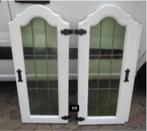 2 Oude Houten Deuren met Glas in Lood - 101x42cm, Antiek en Kunst, Ophalen of Verzenden
