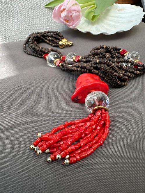 Collier, Handtassen en Accessoires, Kettingen, Zo goed als nieuw, Rood, Ophalen of Verzenden