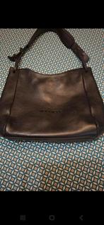 Neuville zwarte leren tas met nerf, Handtassen en Accessoires, Gebruikt, Zwart, Leer, Ophalen