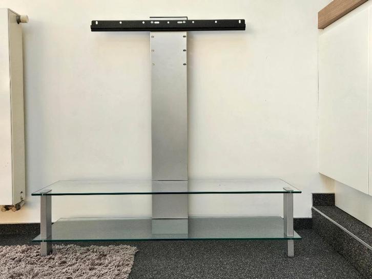 Tv meubel, Maison & Meubles, Armoires | Mobilier de télévision, Comme neuf, 100 à 150 cm, 100 à 150 cm, 25 à 50 cm, Verre, Métal