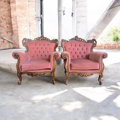 Set 2 vintage barok fauteuils / eenzitten / clubzetels, Antiek en Kunst, Antiek | Meubels | Stoelen en Sofa's, Ophalen of Verzenden